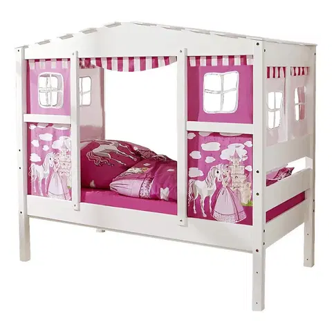 Atypické detské postele Posteľ V Tvare Domčeka Lio Mini Záves Ružový