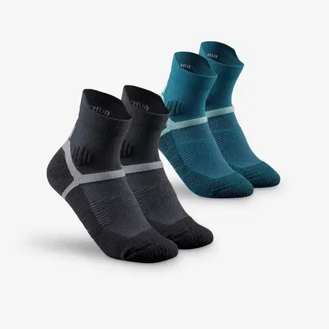 ponožky Detské polovysoké ponožky na turistiku MH500 modré a sivé 2 páry
