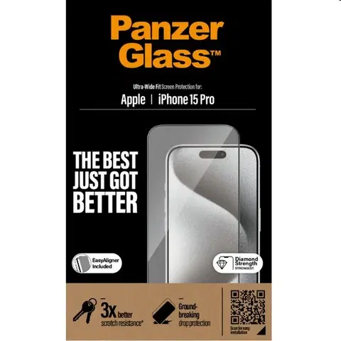 Ochranné fólie pre mobilné telefóny Ochranné sklo PanzerGlass UWF s aplikátorom pre Apple iPhone 15 Pro, čierna 2810