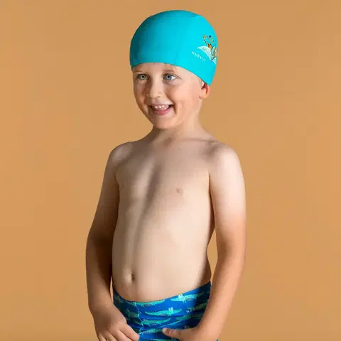 čiapky Detská plavecká čiapka látková modrá s potlačou