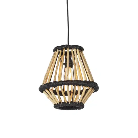 Zavesne lampy Orientálne závesné svietidlo bambusové s čiernou 32 cm - Evalin
