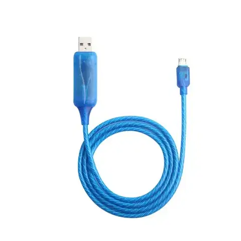 Dáta príslušenstvo LED svietiaci dátový kábel pre mobily a tablety s microUSB konektorom, modrý 