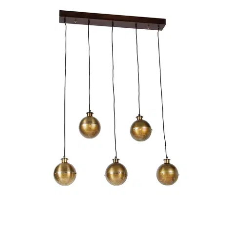 Zavesne lampy Priemyselné závesné svietidlo bronz s drevom 5 svetiel - Haicha
