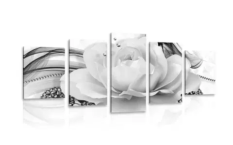 Čiernobiele obrazy 5-dielny obraz luxusná ruža v čiernobielom prevedení