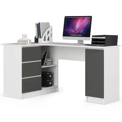 Písacie stoly Dizajnový písací stôl ROMAN155L, biely / grafit