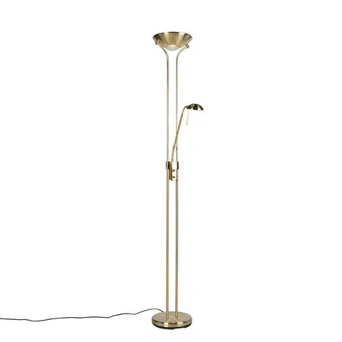 Stojace lampy Stojacia lampa zlatá s lampou na čítanie vrátane LED a stmievača - Diva 2
