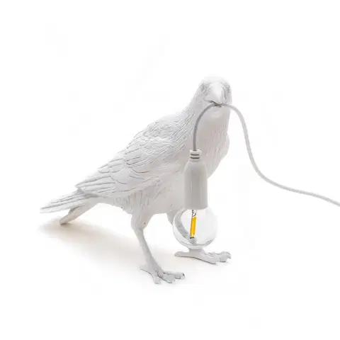 Vnútorné dekoratívne svietidlá SELETTI Stolová LED lampa Bird Lamp, čakajúca, biela
