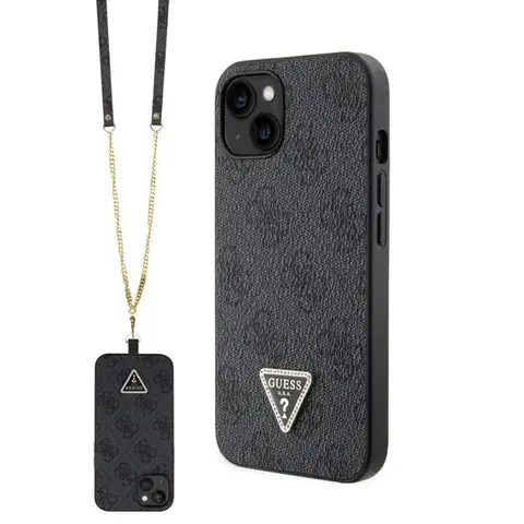 Puzdrá na mobilné telefóny Guess PU 4G Strass Triangle Metal Logo Zadný Kryt + Crossbody Popruh pre iPhone 15, black 57983116654