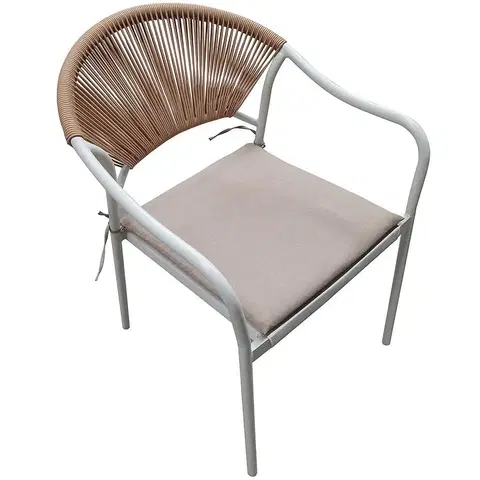 Záhradne kovové kreslá Záhradná stolička Bistro biela/béžová