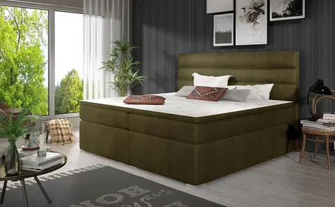 Postele NABBI Spezia 160 čalúnená manželská posteľ s úložným priestorom khaki