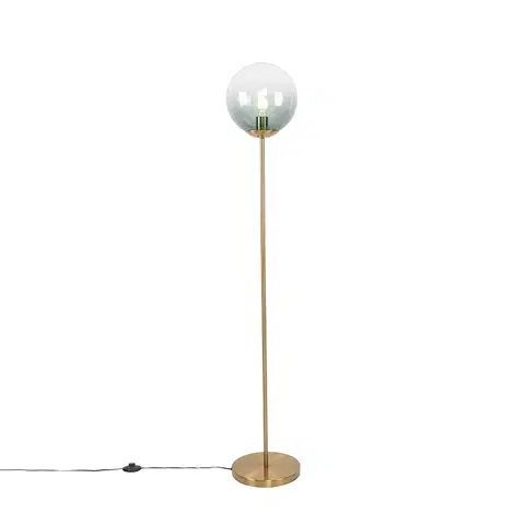 Stojace lampy Art Deco mosadzná podlahová lampa so zeleným sklom - Pallon Mezzi