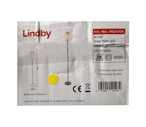 Lampy Lindby Lindby - LED RGB Stmievateľná stojacia lampa FELICE 1xE27/10W/230V Wi-Fi 