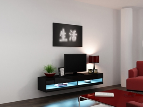 TV stolíky CAMA MEBLE Vigo New 180 tv stolík na stenu čierna / čierny lesk