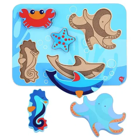 Hračky puzzle LUCY & LEO - 227 Morské živočíchy - drevené vkladacie puzzle 6 dielov