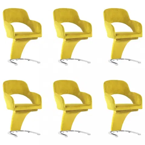 Jedálenské stoličky a kreslá Jedálenská stolička 6 ks zamat / chróm Dekorhome Žltá