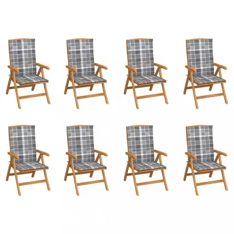 Zahradné stoličky Skladacia záhradná stolička s poduškami 8 ks teak / látka Dekorhome Sivá kocka