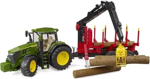 Hračky - dopravné stroje a traktory BRUDER - Traktor John Deere 7R 350 s prívesom a kladinami