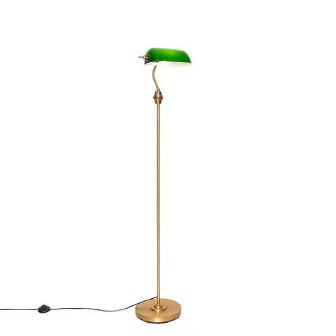 Stojace lampy Klasická notárska stojaca lampa bronz so zeleným sklom - Banker