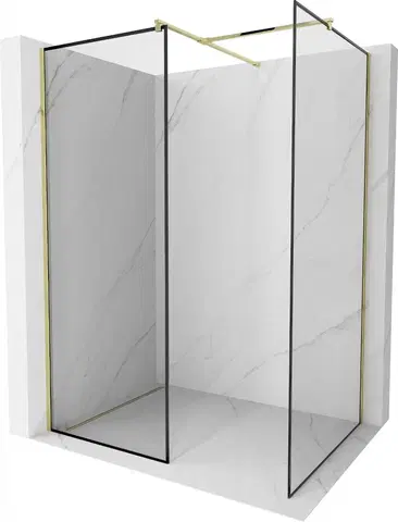 Sprchové dvere MEXEN/S - Kioto Sprchová zástena Walk-in 150 x 90 cm, čierny vzor, zlatá 800-150-202-50-70-090