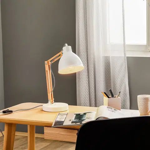 Stolové lampy na písací stôl Lamkur Stolná lampa Skansen, nastaviteľná, biela