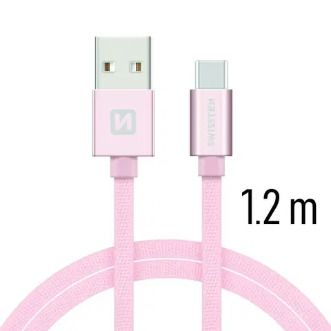 Dáta príslušenstvo Dátový kábel Swissten textilný s USB-C konektorom a podporou rýchlonabíjania, Rose Gold 71521205