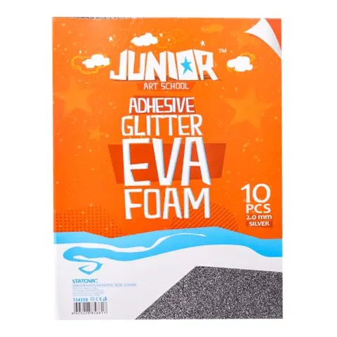 Kreatívne a výtvarné hračky JUNIOR-ST - Dekoračná pena A4 EVA Glitter strieborná samolepiaca 2,0 mm, sada 10 ks